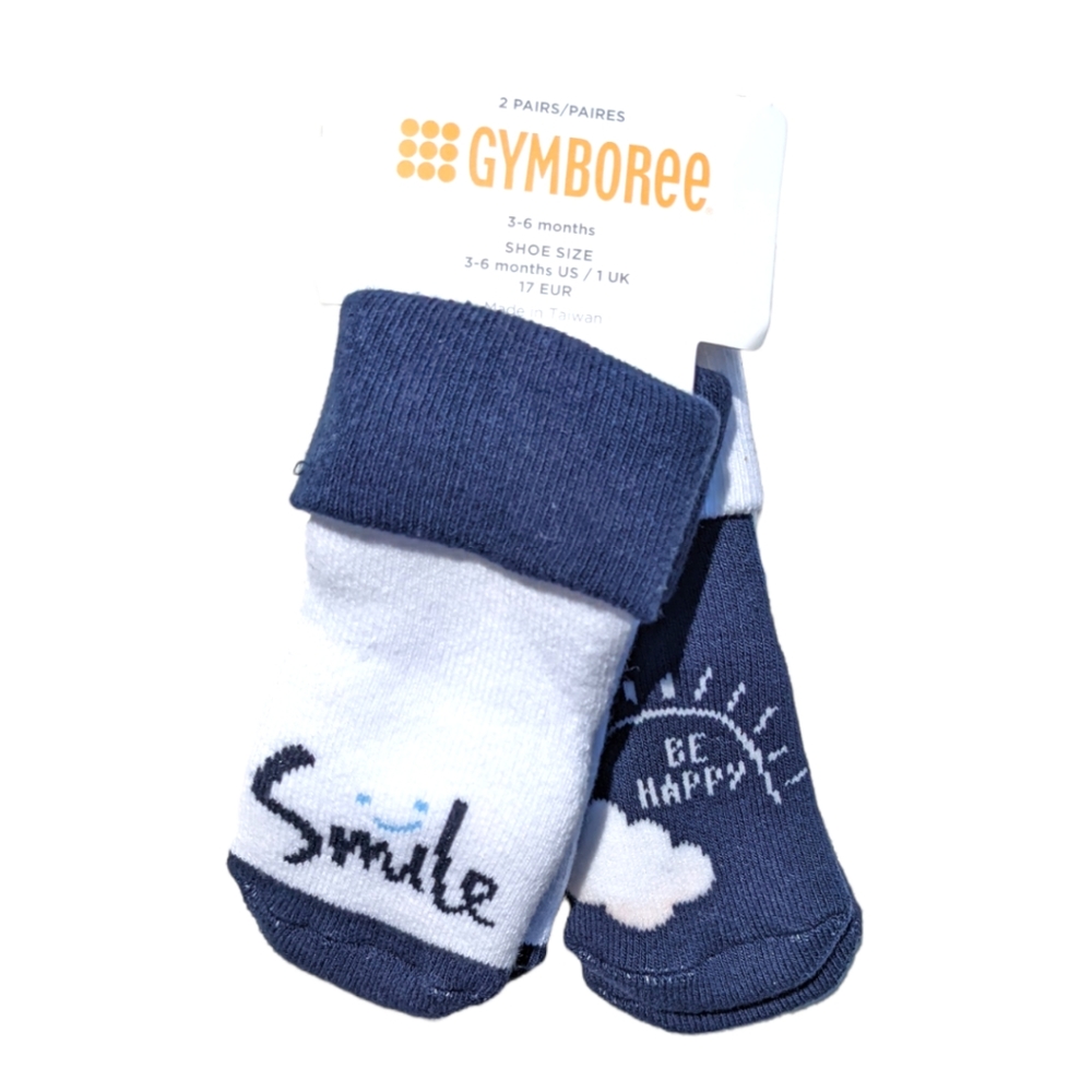 Gymboree 3-6m Smile/Be Happy Blue/White Socks